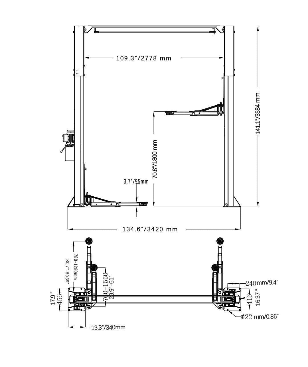 Two Post Lift 11000lbs Auto Lift Auto Truck Hoist Super Quality with Shipping