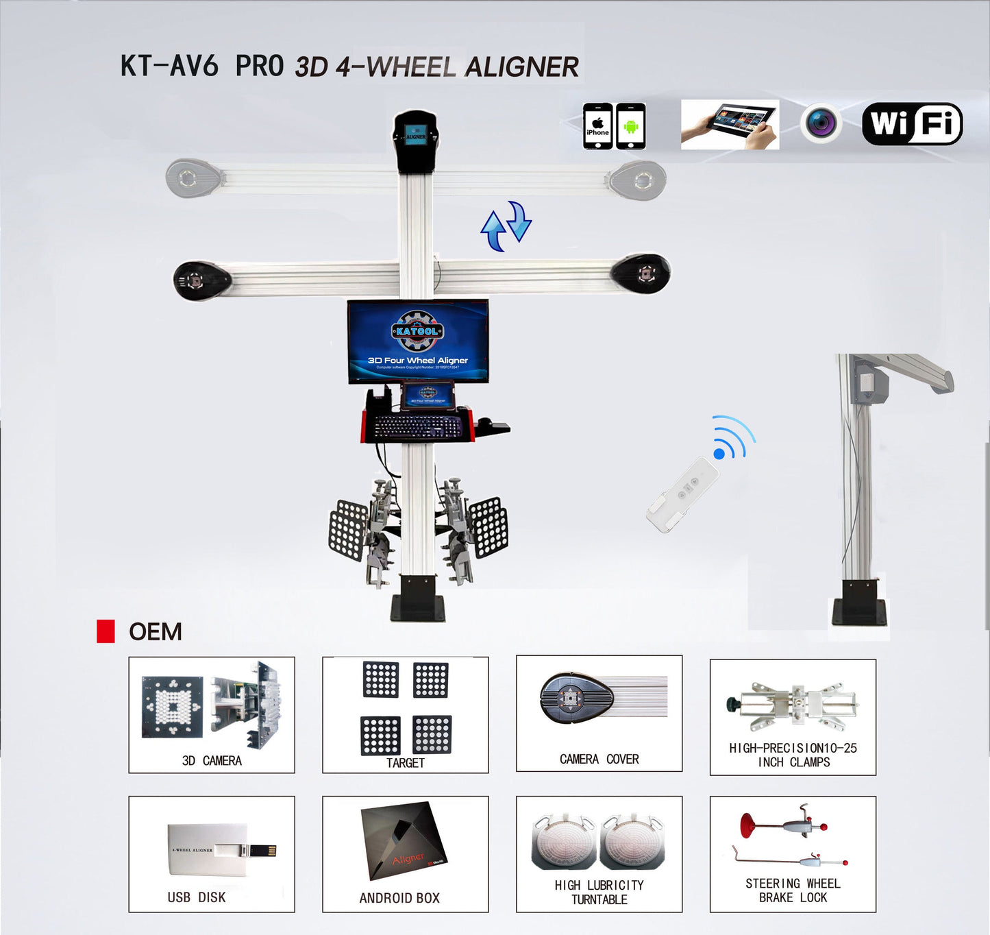 Wheel Alignment Machine Works on 2 Post & Scissor Lift--AV6 Pro