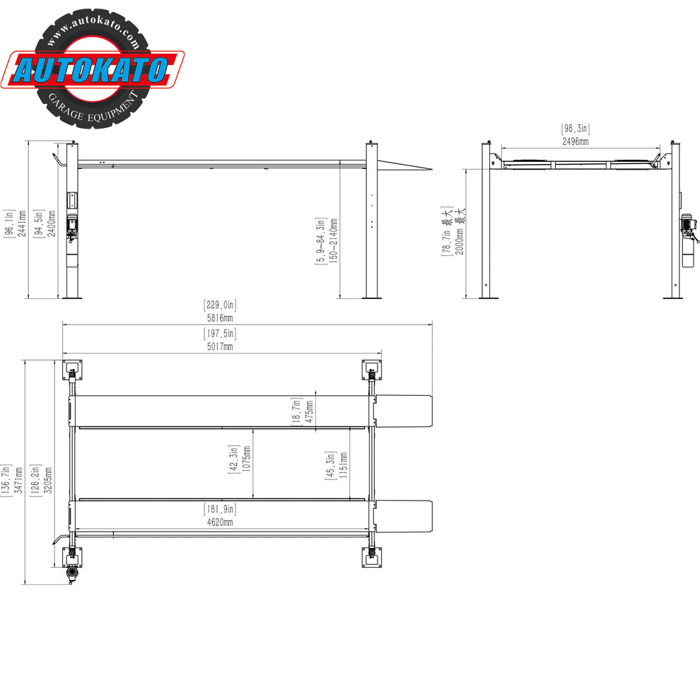 Katool KT-4H110 4 Post/ four Post Vehicle Lift 11,000lbs