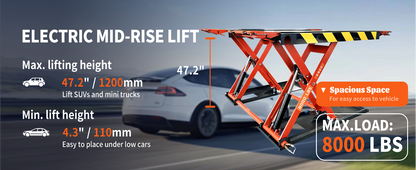 Katool 8000 lbs Mid Rise Scissor Lift X90E Electric 110v 47'' Release Auto Lift Car Lift