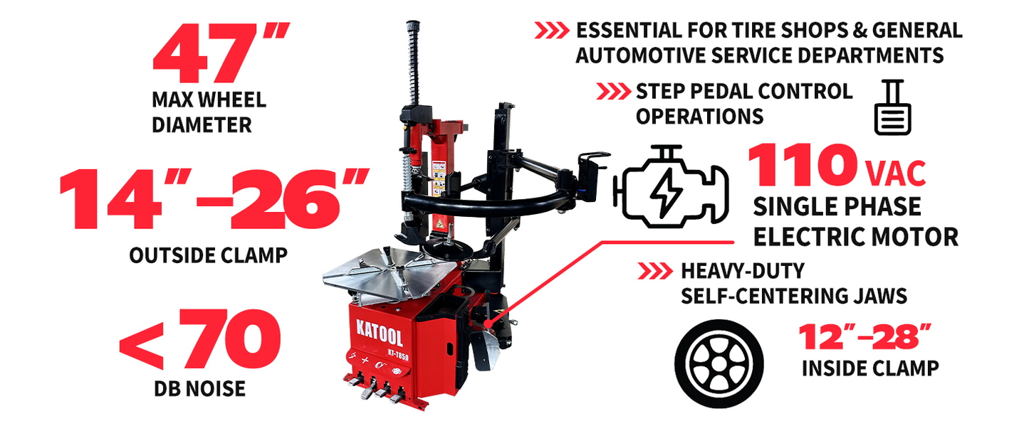 Katool KT-T850 Tilt-Arm Wheel Clamp Tire Changer Machine