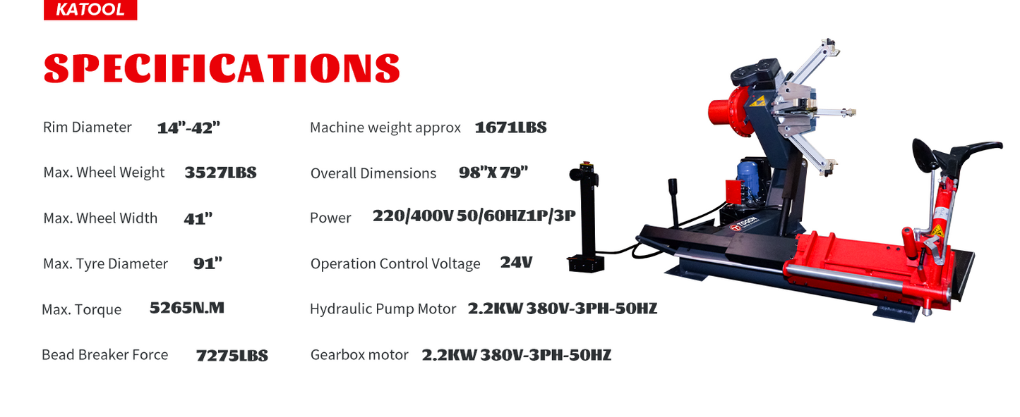 Katool Truck Tire changer KT-T260 Heavy Duty Tire Changer 42 in